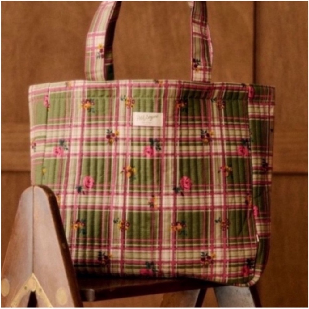 NEW Sezane Petit Sezane Limited Edition Floral Plaid Quilted Tote Bag
